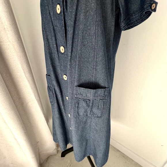 Vintage Vicki Blue Short Sleeve Jean Dress Dark Wash Denim Button Down Size L - Picture 5 of 8